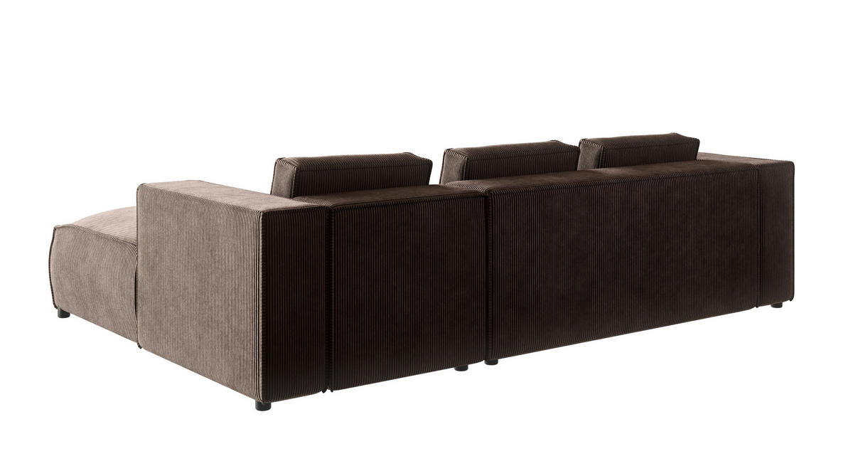 ECKSOFA Nova Dunkelbraun Cord, Ottomane rechts - Dunkelbraun/Schwarz, Holz/Kunststoff (262/176cm) - S-Style Möbel