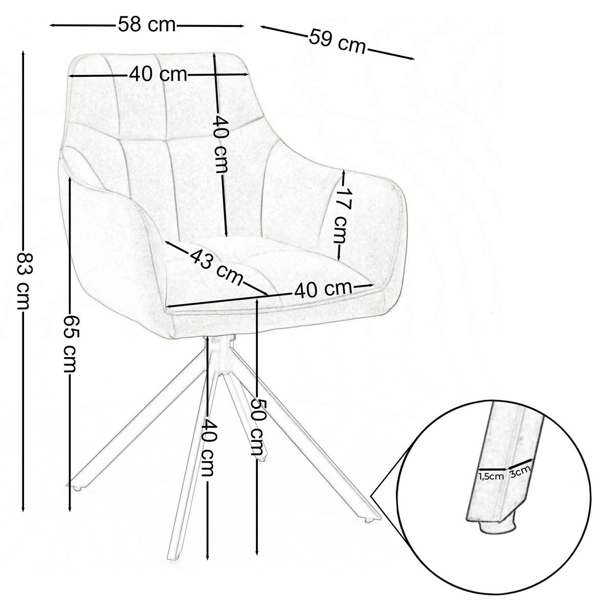 STUHL FANO X drehbar gepolsterter mit Steppung - dunkelbeige - Velour - Hellbraun/Beige, Textil/Metall (58/83/59cm) - NEW HOME