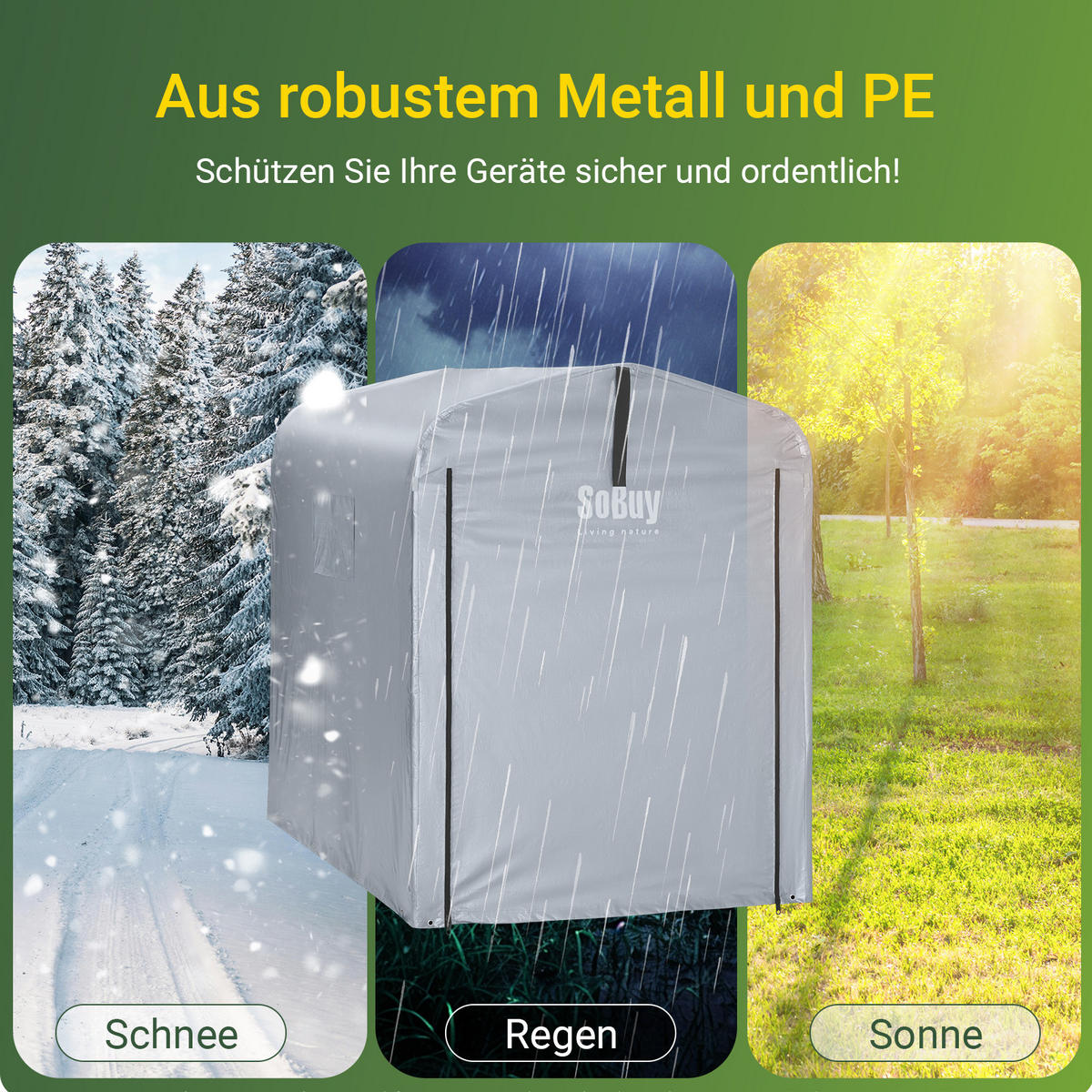ABDECKPLANE für Fahrradgarage/Geräteschuppen, (ohne Rahmen), 120x176x163cm - Silberfarben, Kunststoff (120/163/176cm) - SoBuy