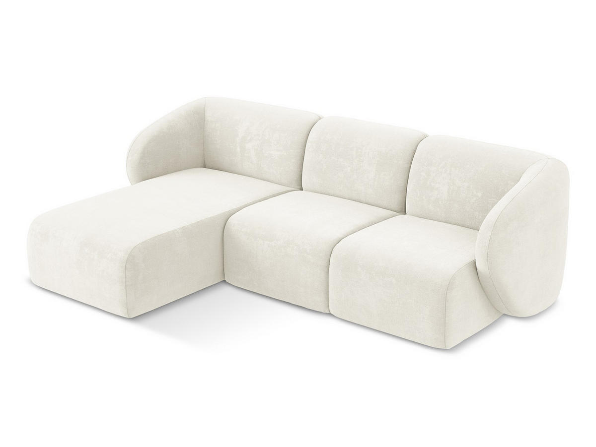 ECKSOFA Links Chenille Stoff Weiß - Schwarz/Weiß, Holzwerkstoff/Kunststoff (248/166cm) - Makamii