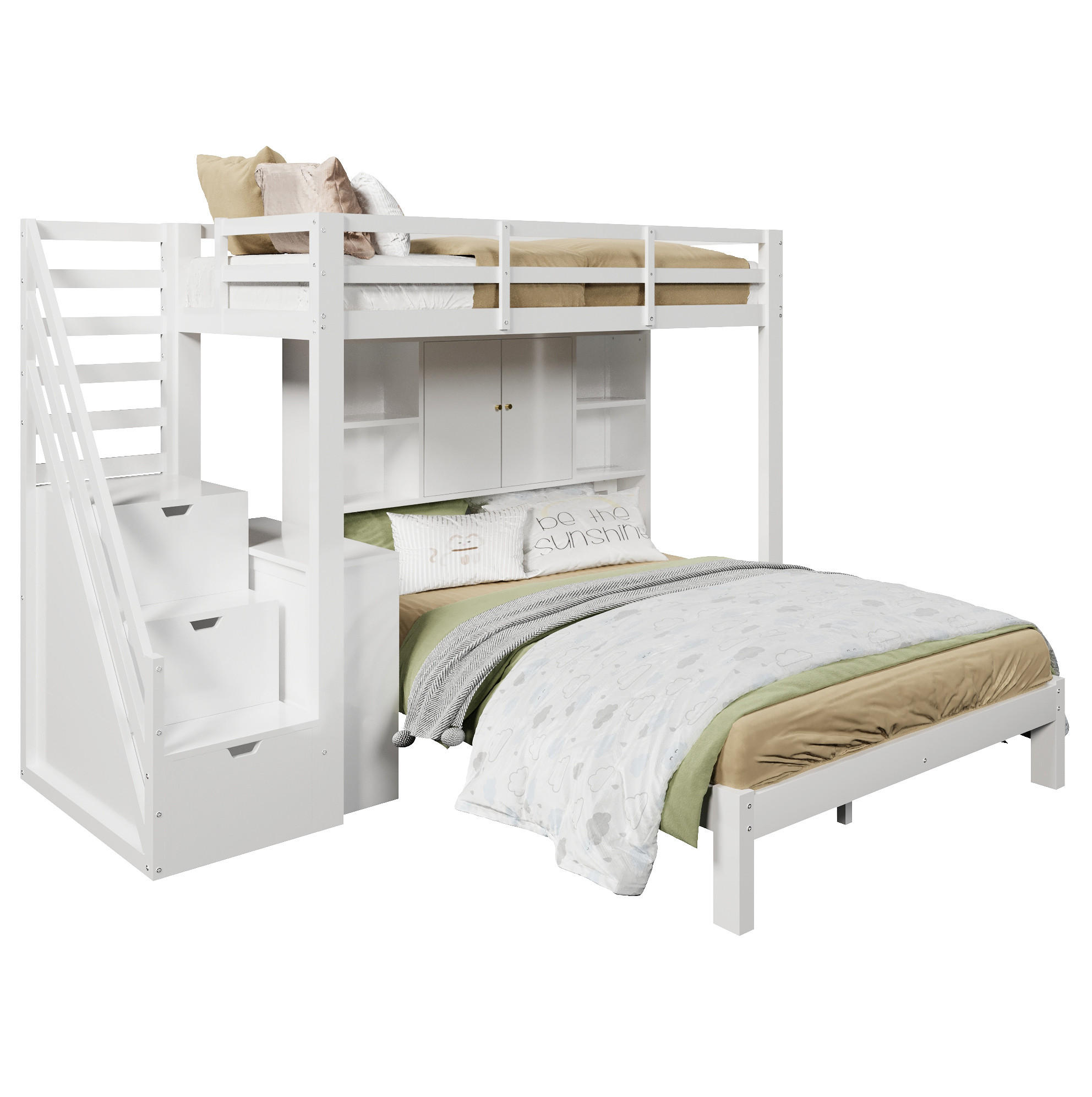OKWISH PATROVÁ postel 90/200 cm a 140/200 cm bílá z masivního dřeva a MDF s úložným schodem