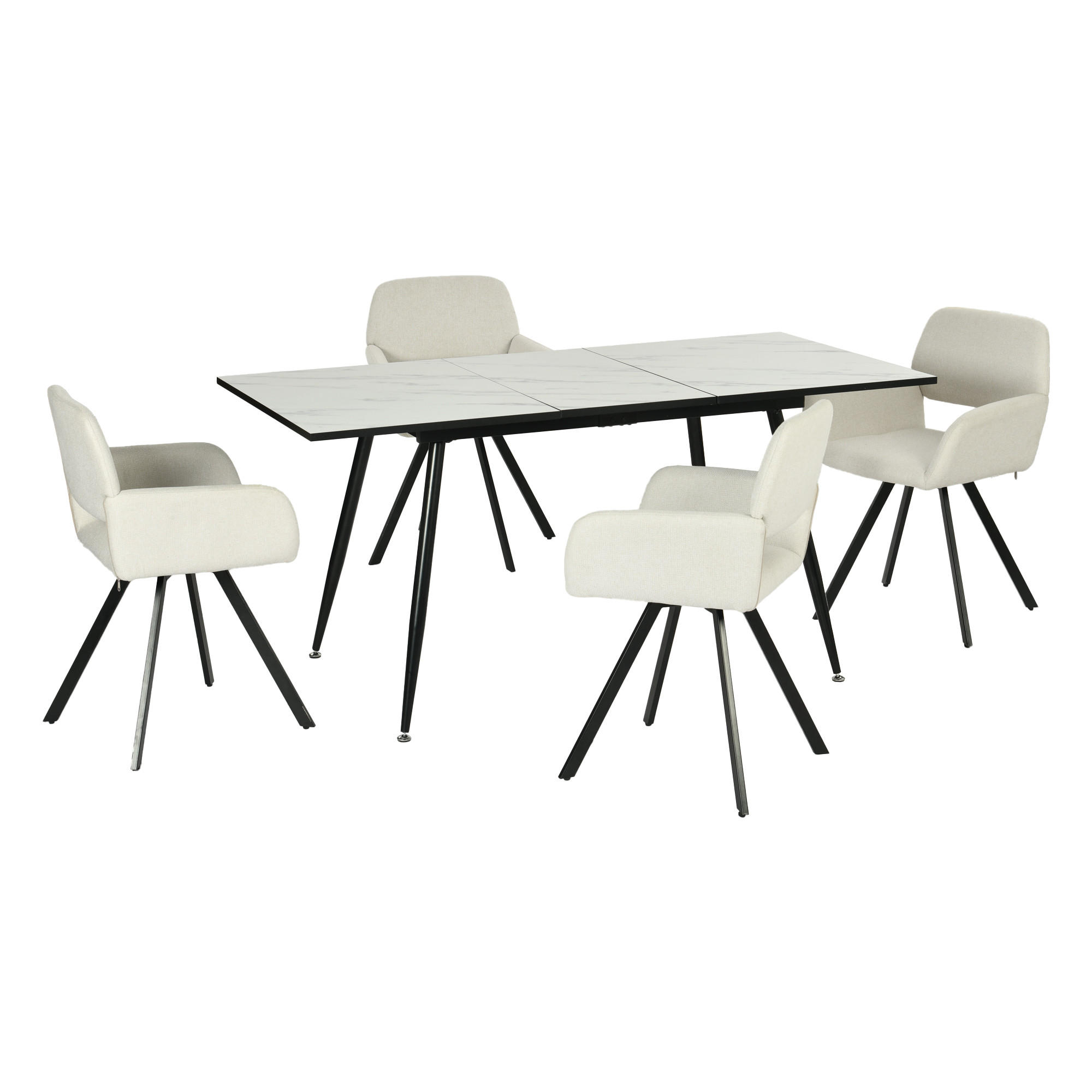 ESSZIMMER SET ausziehbarer Tisch und 4 drehbare Stühle mit beige Stoffbezug - Beige/Schwarz, Holzwerkstoff/Metall (80/75/160cm) - Urban Meuble