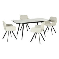 ESSZIMMER SET ausziehbarer Tisch und 4 drehbare Stühle mit beige Stoffbezug - Beige/Schwarz, Holzwerkstoff/Metall (80/75/160cm) - Urban Meuble