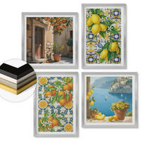 WANDBILDER 4er Set - 50x50 cm & 40x60 cm Silberner Rahmen - Zitronen, Blumen, Orangen, Italien - Silberfarben, Kunststoff (50/50cm) - ArtPrintCave