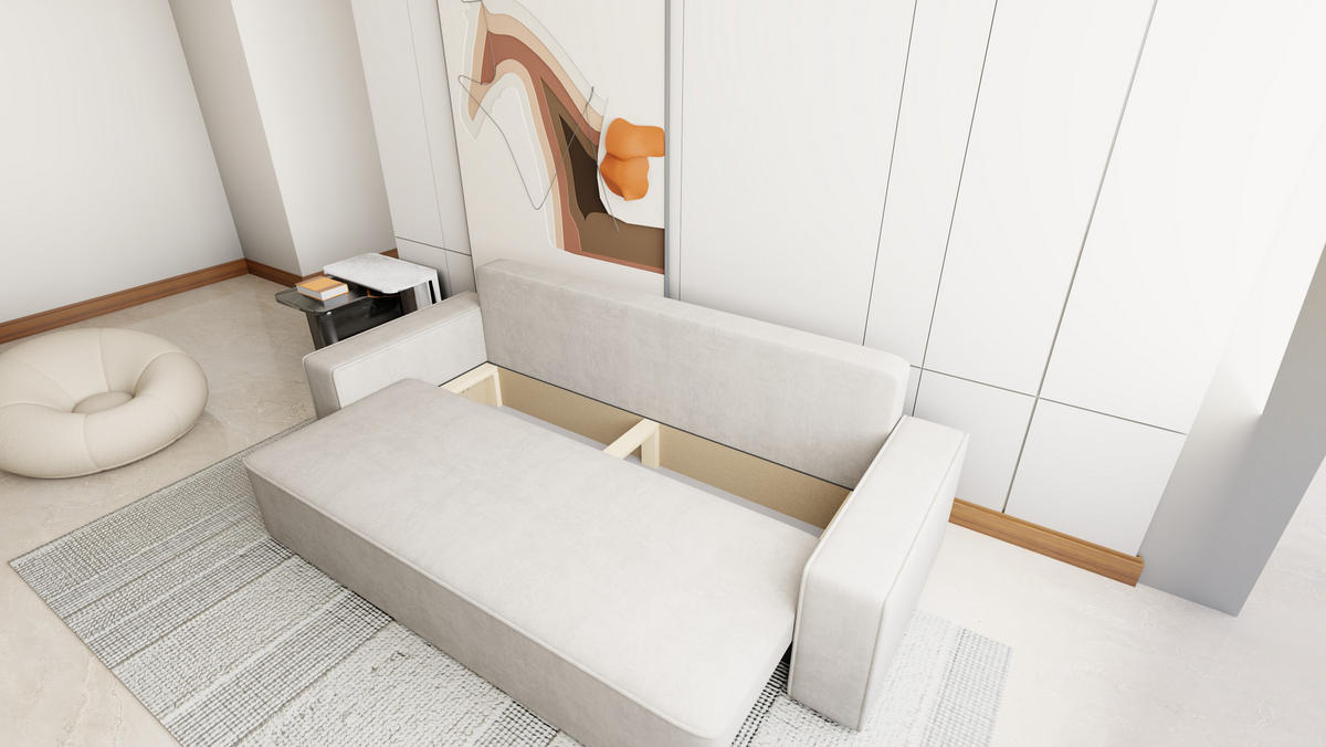 SOFA Veno mit Bettkasten und Schlaffunktion, Velourstoff - Weiß, Holzwerkstoff (242/85/95cm)