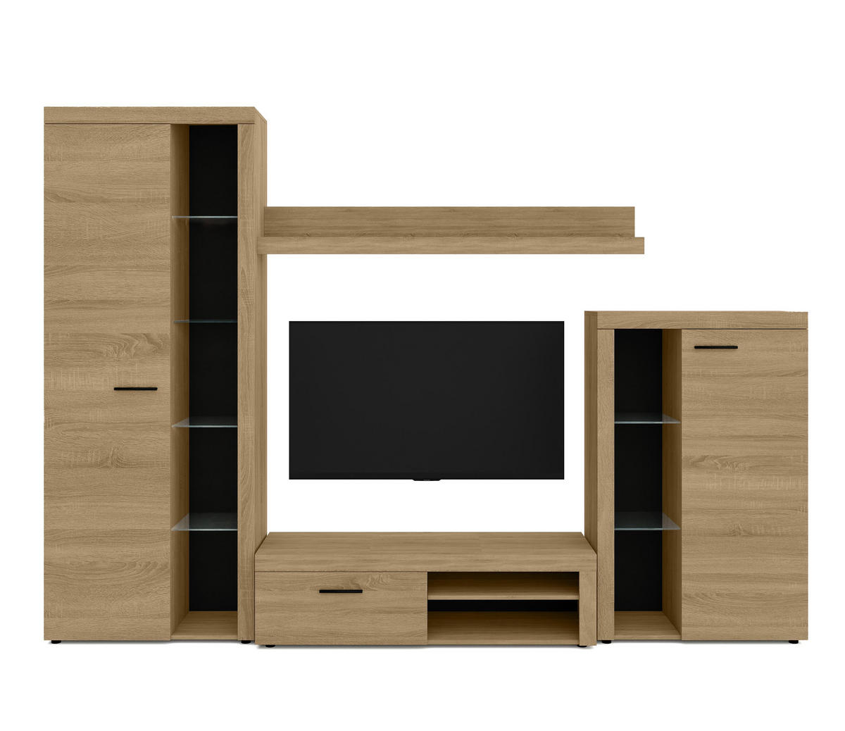 WOHNWAND Spacoro Geölte Eiche 270/190/41 cm Wohnwand Modern ohne LED - Eichefarben, Holzwerkstoff/Kunststoff (270/190/41cm) - AX Living