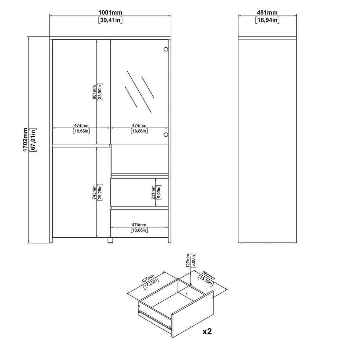 VITRINENSCHRANK, Next, Eiche, Holzwerkstoff, 100 x 49 x 171 cm - Eichefarben, Holzwerkstoff (100/171/49cm) - ebuy24