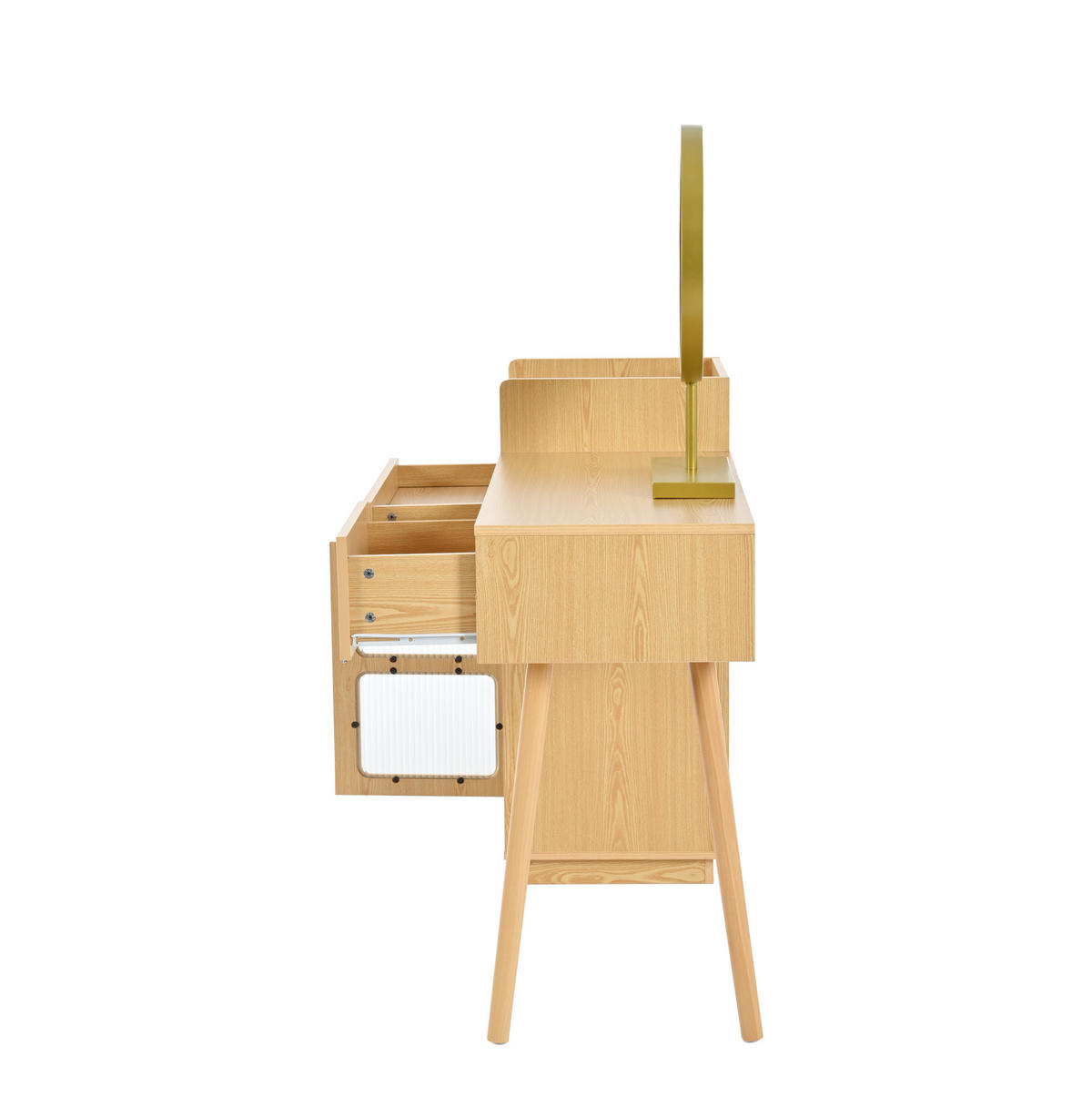 SCHMINKTISCH 120/40/90 cm mit LED-Spiegel, 3-farbiger Beleuchtung und Seitenschrank, Natur - Naturfarben, Holzwerkstoff (90/40/120cm) - Redom