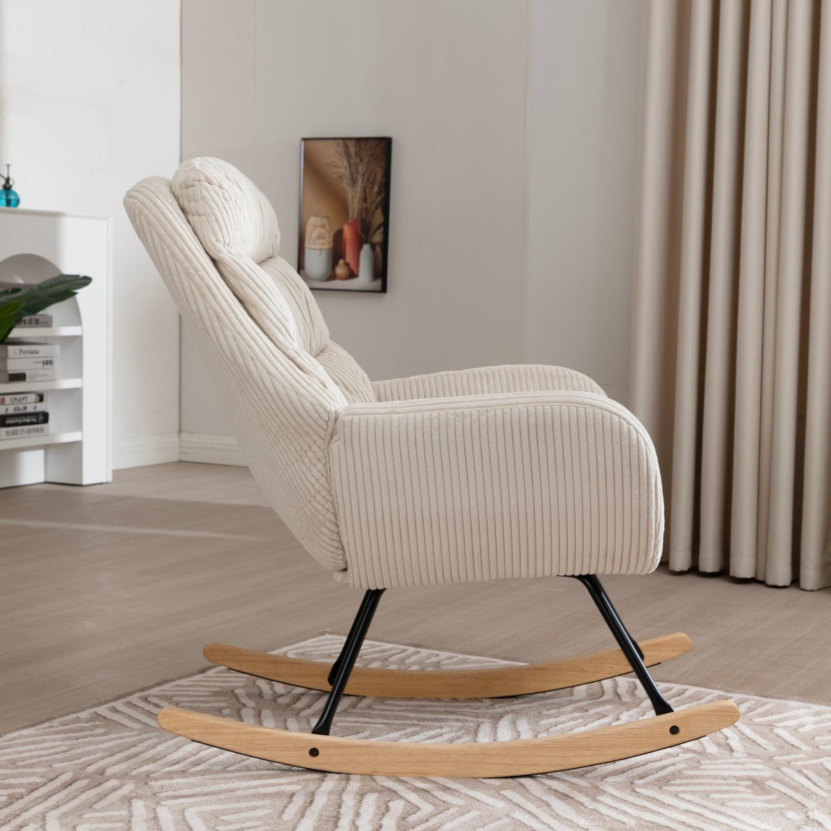 SCHAUKELSTUHL 74/94/96 cm aus Cordstoff mit Federkern und Gleitschutz, Beige - Beige, Textil (94/96/74cm) - Redom