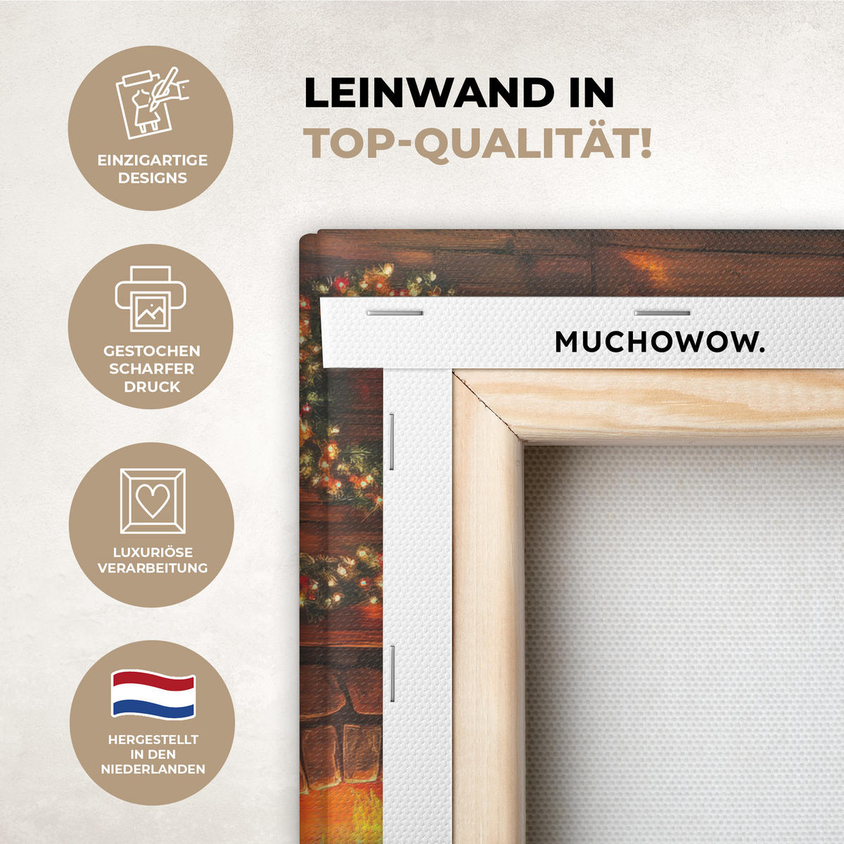 LEINWANDBILD Winter - Weihnachten - Zuhause - Kamin Deko Wohnzimmer 20x30 cm - Bernsteinfarben, Textil (20/30cm) - MuchoWow