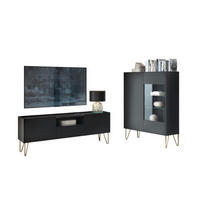 WOHNWAND Canmore 2, 2-er Set, Scharnier Häfele Marmor Schwarz Graphit Schwarz - Graphitfarben, Glas/Holzwerkstoff (241/122/37cm) - Komodee
