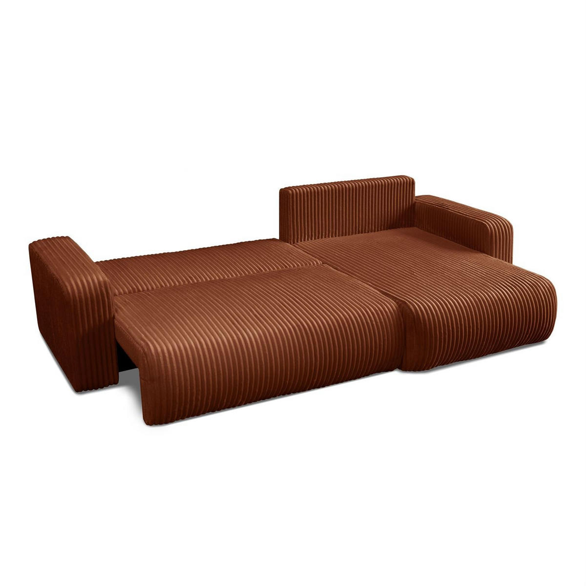 Ecksofa PRESTIGE SOFT mit Schlaffunktion und Bettkasten, Tilia 52 - Cognac, Textil (277/143cm) - Lookway