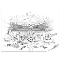 FOTOTAPETA Pre Detskú Izbu Futbalový Štadión Skica Hráč Lopta Pohár Šport 450 x 315 cm - sivá/biela, papier (450/315cm) - Muralo