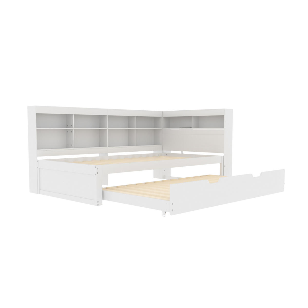 AUSZIEHBETT 90/200 cm DE-01240, in Weiß, mit USB und Ablagefächern - Weiß, Holz (90/200cm) - ComfortXL