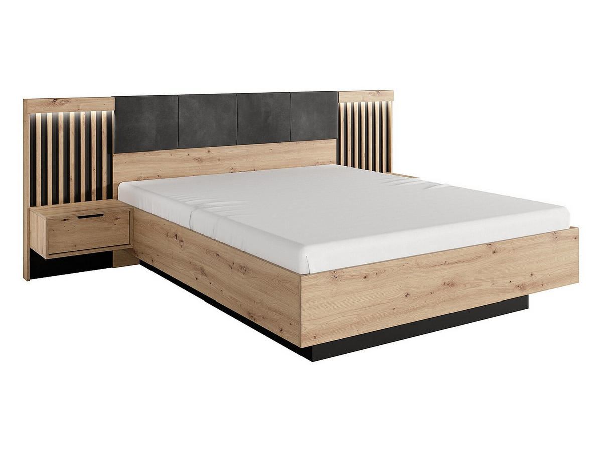 BETTRAHMEN - 2 Personen - holz - schwarz, naturfarben hell Ariada - Schwarz/Naturfarben, Holz (160/200cm) - Vente-Unique