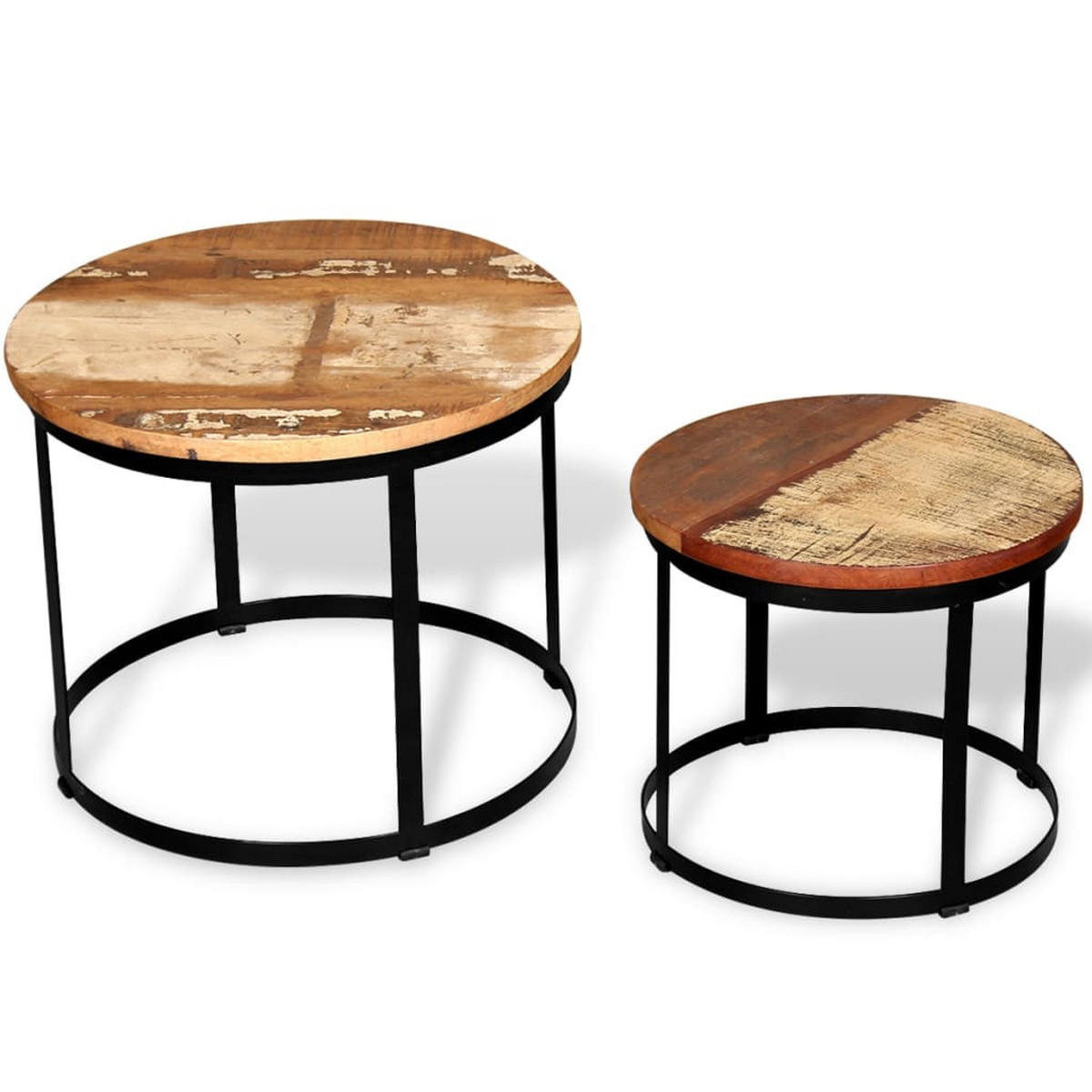 2-TLG. Couchtisch-Set Altholz Massiv Rund 40cm/50cm - Braun, Holzwerkstoff (50/50/41cm) - furnicato