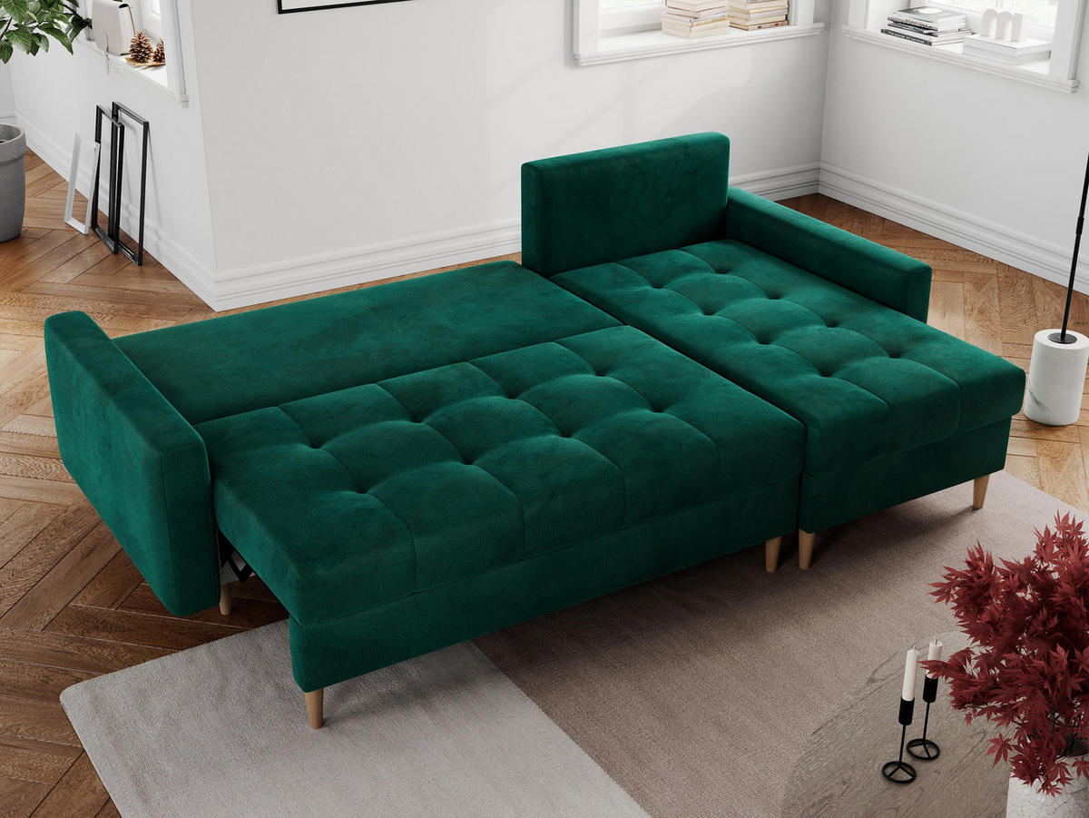 ECKSOFA Colin Velvet Dunkelgrün - Dunkelgrün/Braun, Holz/Textil (220/140cm) - MKS