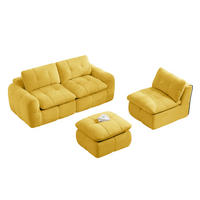SOFA 264/160/68 cm in Gelb aus Chenille mit Ottomane, rahmenlos und flexibel - Gelb, Textil (160/68/264cm) - Flora Grace