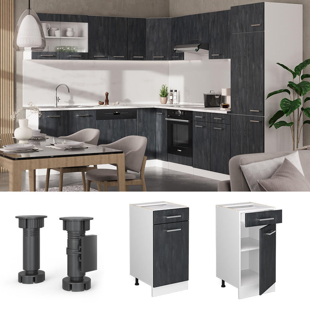 Thumbnail - Vicco Küchenunterschrank, Schwarz, Weiß, Holzwerkstoff, 3 Fächer, 1 Schubladen, Rechteckig, 40x81.6x60 cm, Küchen, Küche...