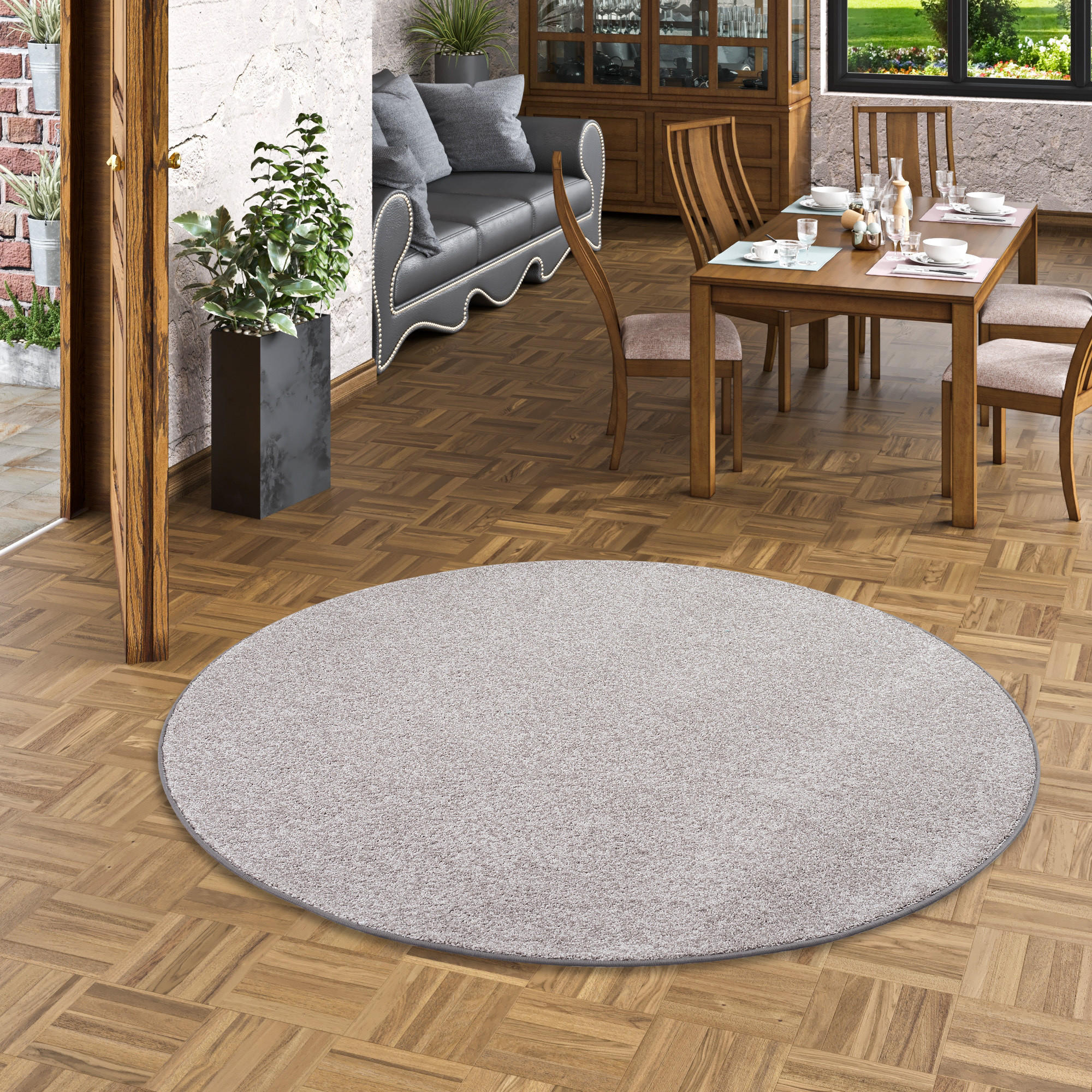 LUXUS SOFT VELOURS TEPPICH SHINE RUND - Taupe, Textil (200/200cm) - Snapstyle