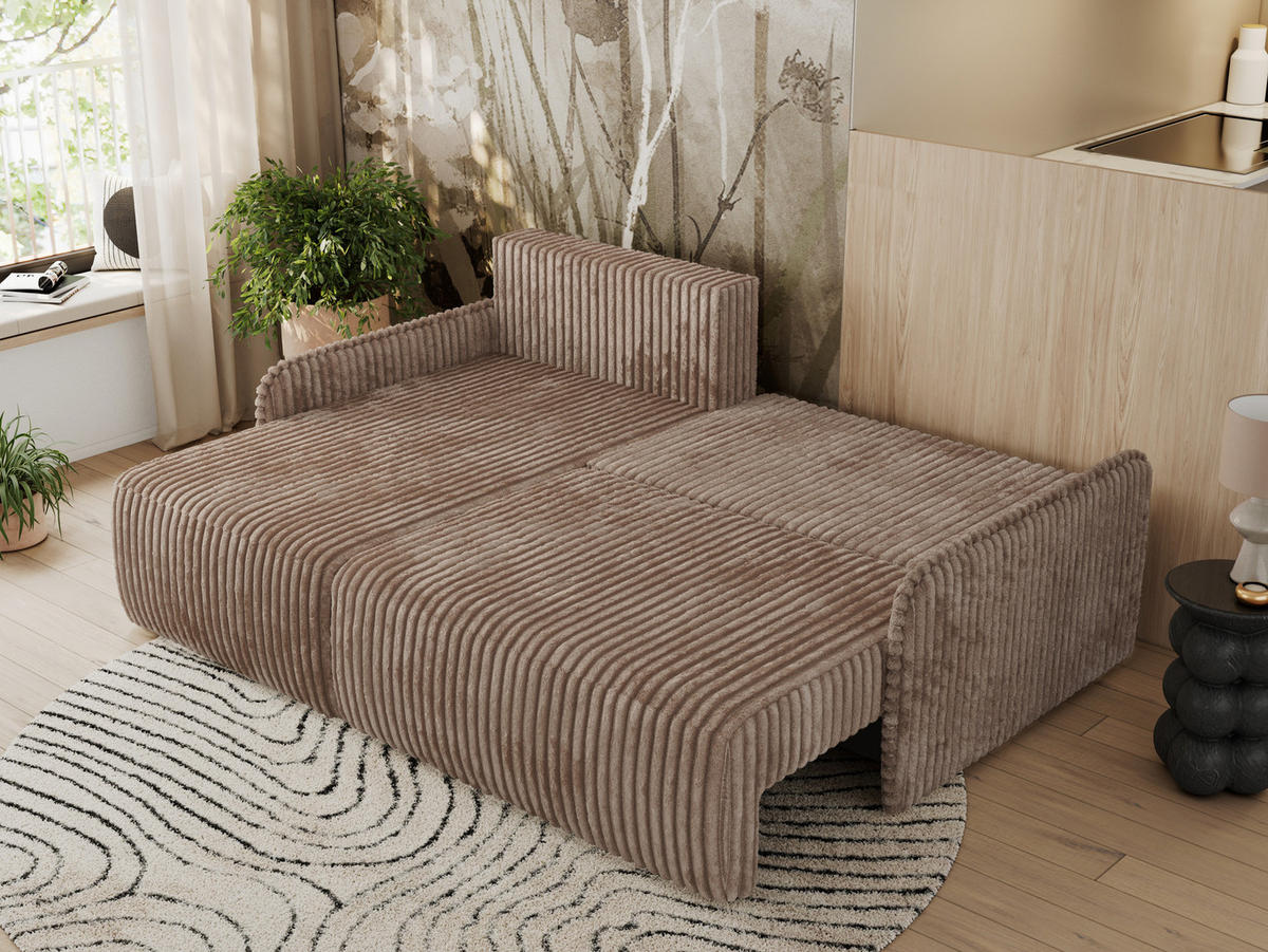 ECKSCHLAFSOFA ARPA L Braun Cord - links - Schwarz/Braun, Kunststoff/Textil (198/150cm) - MKS