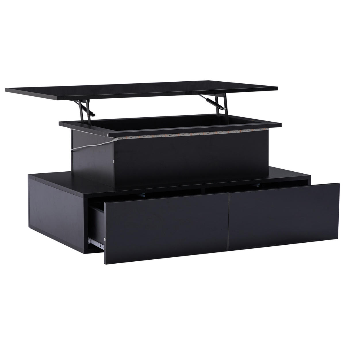 COUCHTISCH mit LED-Beleuchtung und 4 Schubladen Schwarz Hochglanz 90/55/41 cm - Schwarz, Holzwerkstoff (90/55/41cm) - EVRYAE