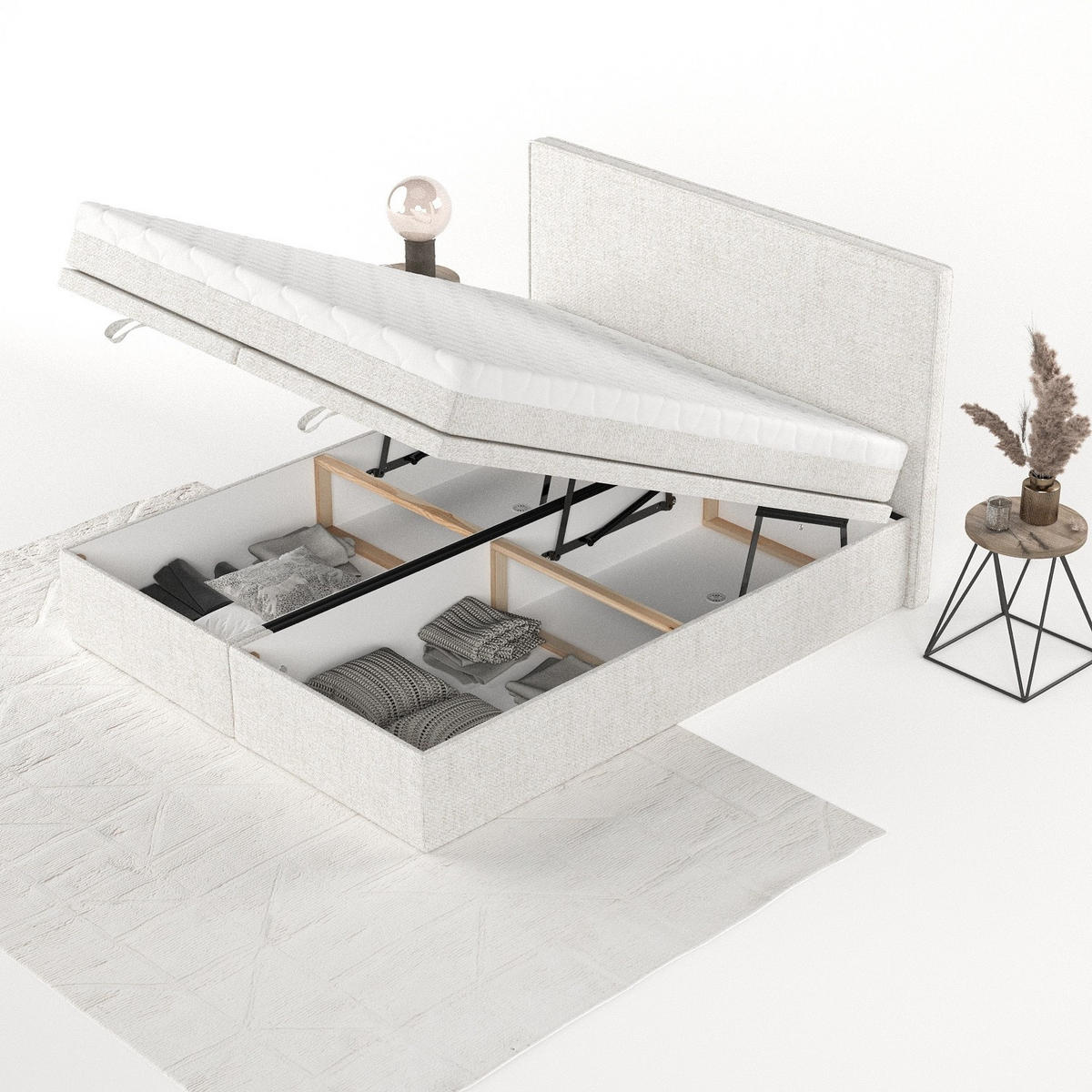 BOXBETT Zalla 180/200 cm Creme im Neve Stoff - Creme/Schwarz, Holz/Holzwerkstoff (180/200cm) - AltaBeds