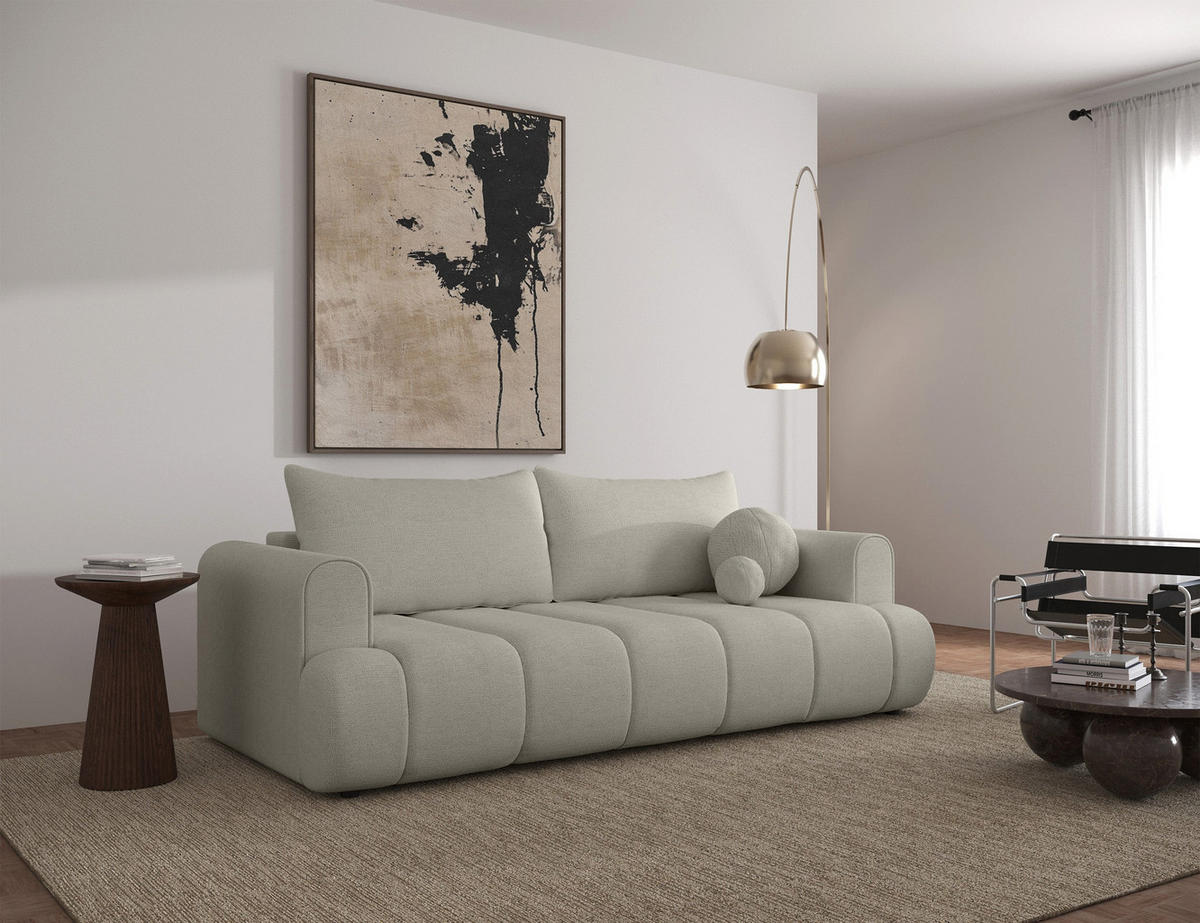 3-SITZER-SOFA Dandelino Graubeige mit Schlaffunktion - Greige/Schwarz, Kunststoff/Textil (250/90/112cm) - Selsey
