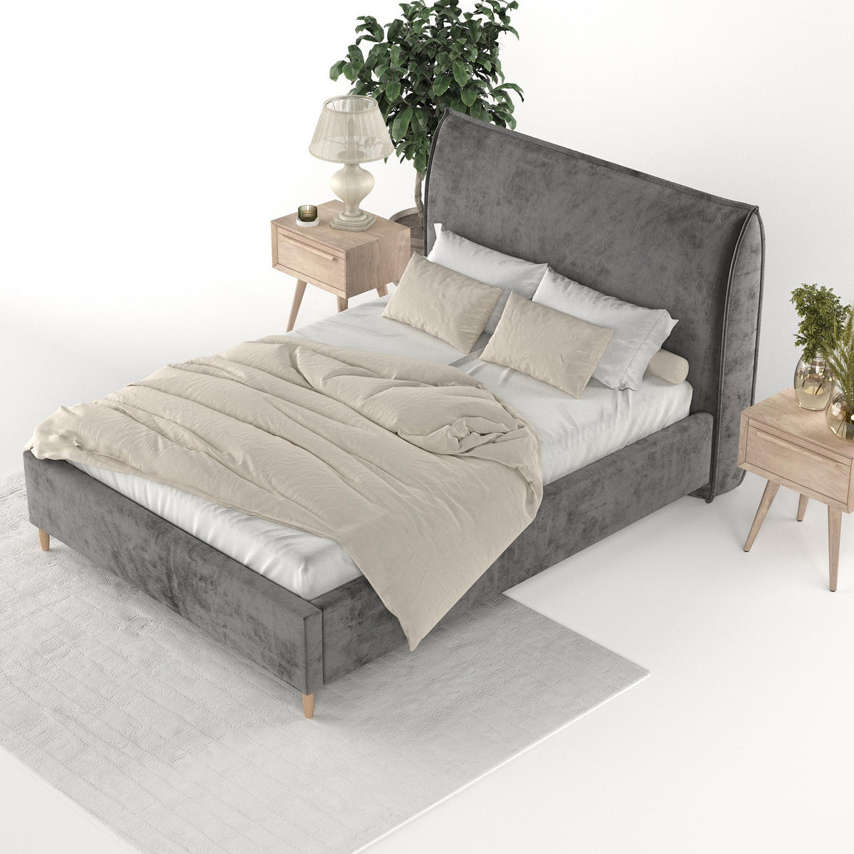 POLSTERBETT Mira 120/200 cm Anthrazit im Lotta Stoff - Anthrazit/Naturfarben, Holz/Holzwerkstoff (120/200cm) - AltaBeds