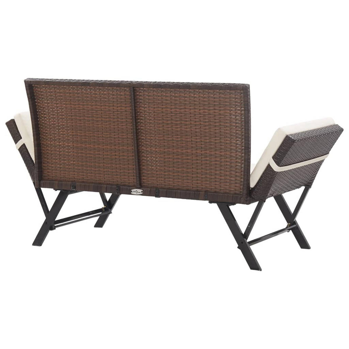 GARTENBANK mit verstellbar Armlehnen und Weiß Kissen, 130-176/70/80 cm, aus Poly Rattan, Braun - Creme/Braun, Kunststoff/Textil (176/80/70cm) - vidaXL