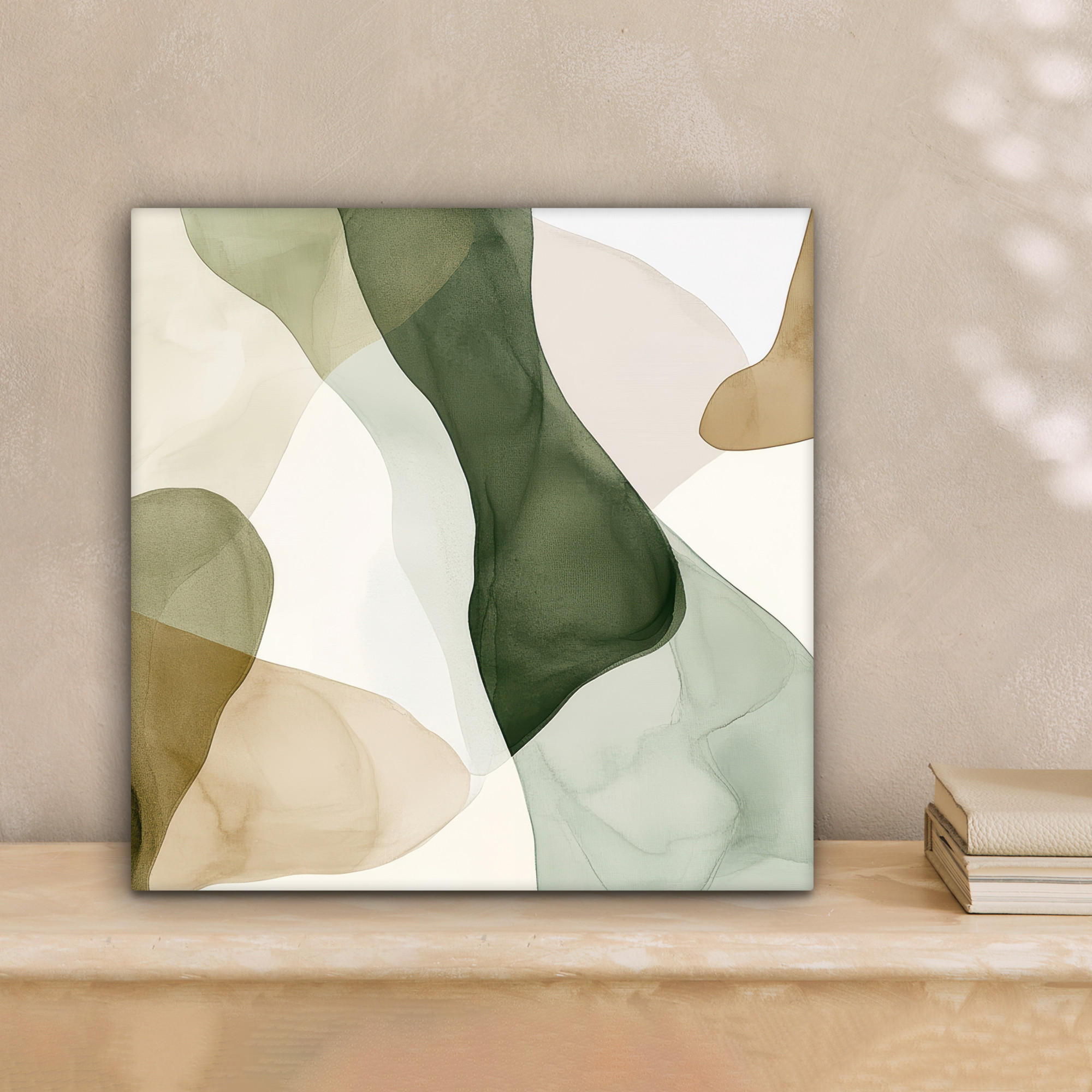 LEINWANDBILD Japandi - Abstrakt - Grün 20x20 cm - Salbeigrün, Textil (20/20cm) - MuchoWow