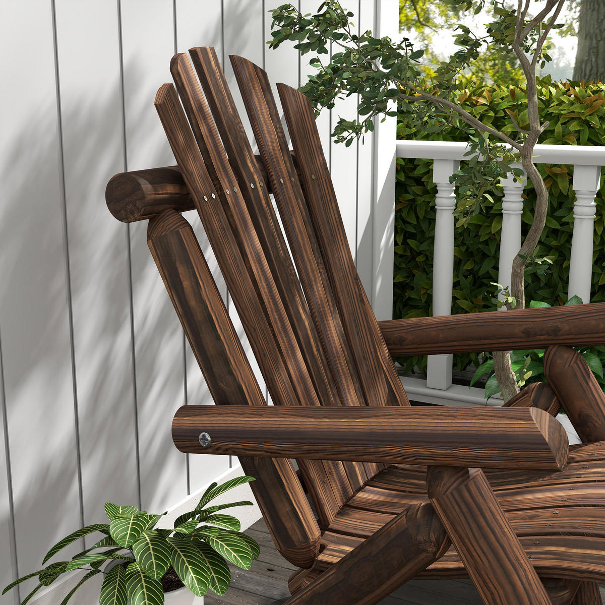 ADIRONDACK Gartenstuhl, Holzstuhl, Hochlehner, mit Armlehne, Tannenholz, Verkohlt - Dunkelbraun, Holz (68/101/83cm) - Outsunny