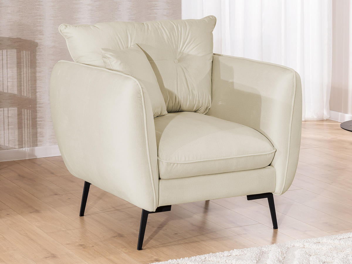 SITZGARNITUR 2+1 Nordloft Beige Samt - Beige/Schwarz, Holz/Textil (133/86/59cm) - S-Style Möbel