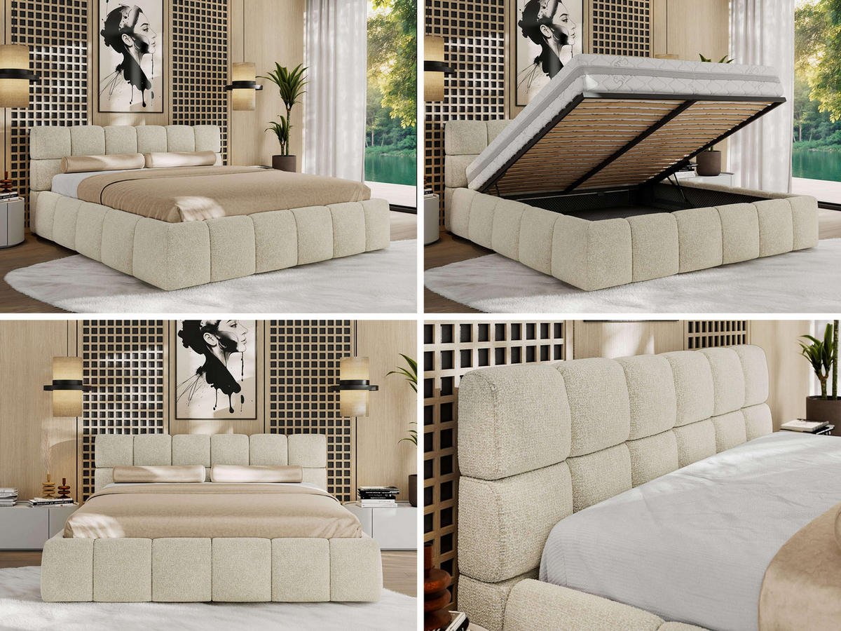 POLSTERBETT NIRA CLASSIC 200/200 - Creme Strukture - ohne Matratze - Creme, Textil (200/200cm) - MKS