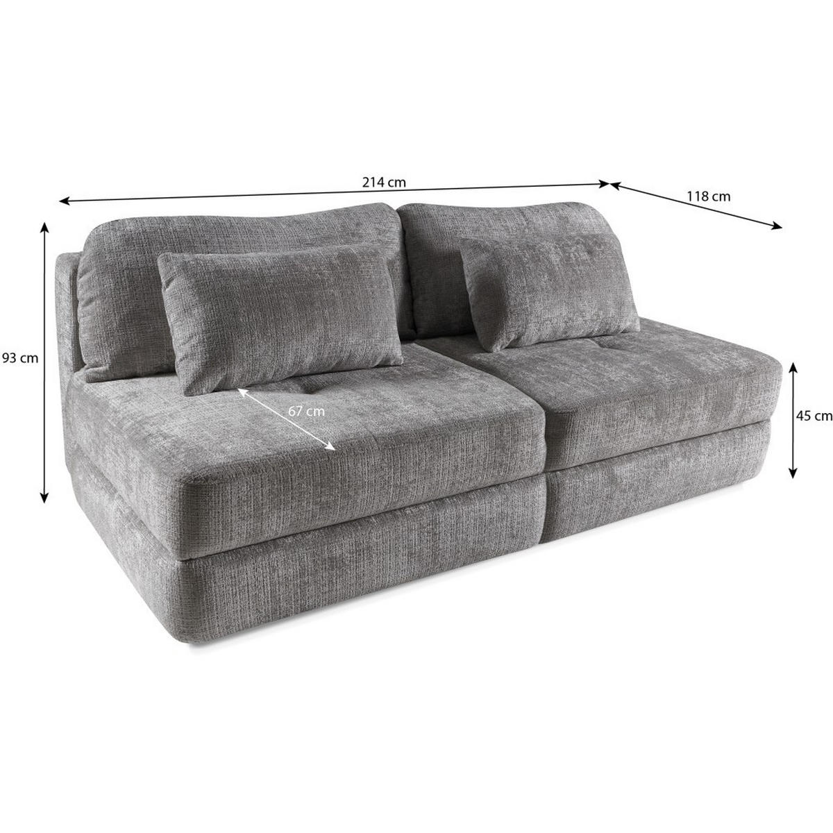 SCHLAFSOFA 3-Sitzer Ravo mit Schlaffunktion, Grau - Schwarz/Grau, Textil (214/93/118cm) - Beautysofa