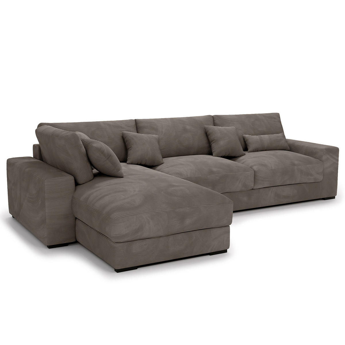 ECKSOFA mit Longchair - Schwarz/Braun, Kunststoff/Textil (340/205cm) - home24