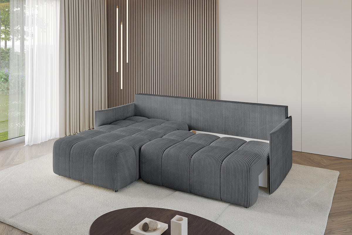 ECKSOFA Ottomane links LONLI-L 251x189x68 Dunkelgrau Cord - Dunkelgrau, Holzwerkstoff/Kunststoff (251/189cm) - ALTDECOR