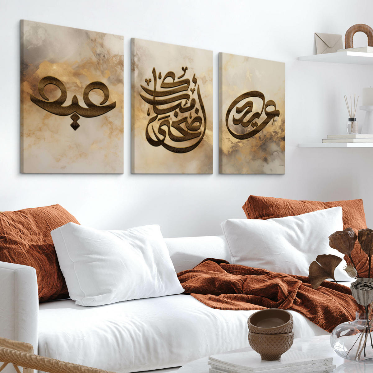 LEINWANDBILDER 3-es Set Symbole Marmor - Beige/Weiß, Textil (90/40cm) - Muralo