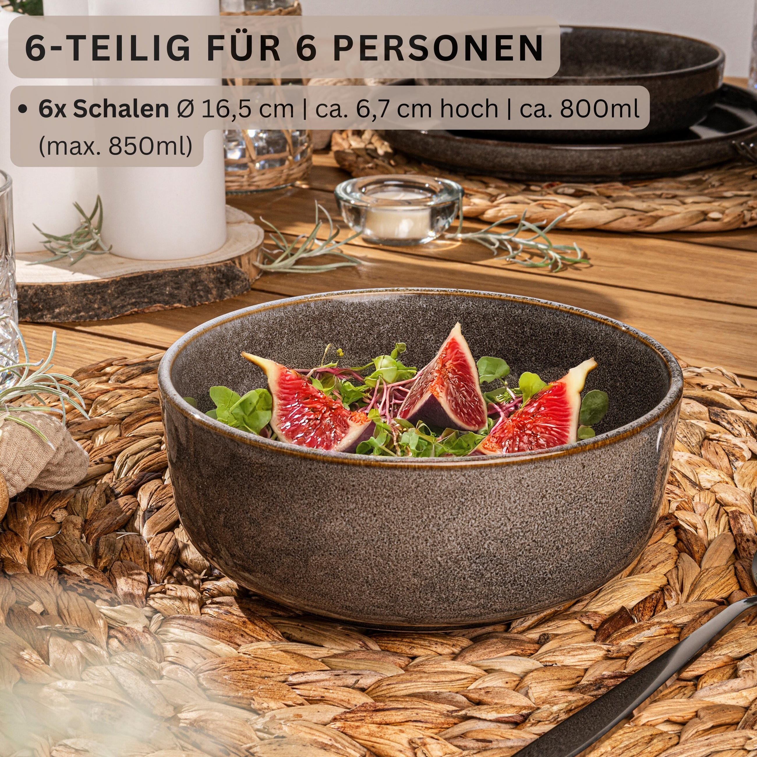 SCHALEN SET KAIRO GRAPHIT - 6 teilig aus Steingut - Braun, Keramik (38.5cm) - Sänger