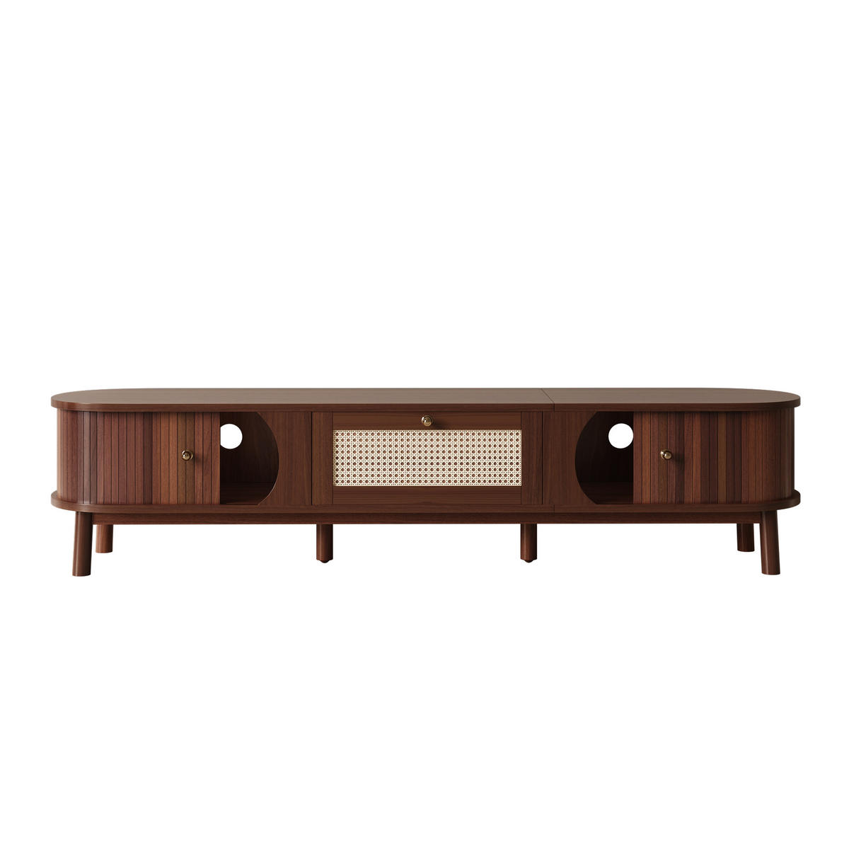 LOWBOARD DE-40214 mit Rattan-Schubladen und Massivholztüren Holzfarbe - Naturfarben, Holzwerkstoff (170/38/39.5cm) - ComfortXL