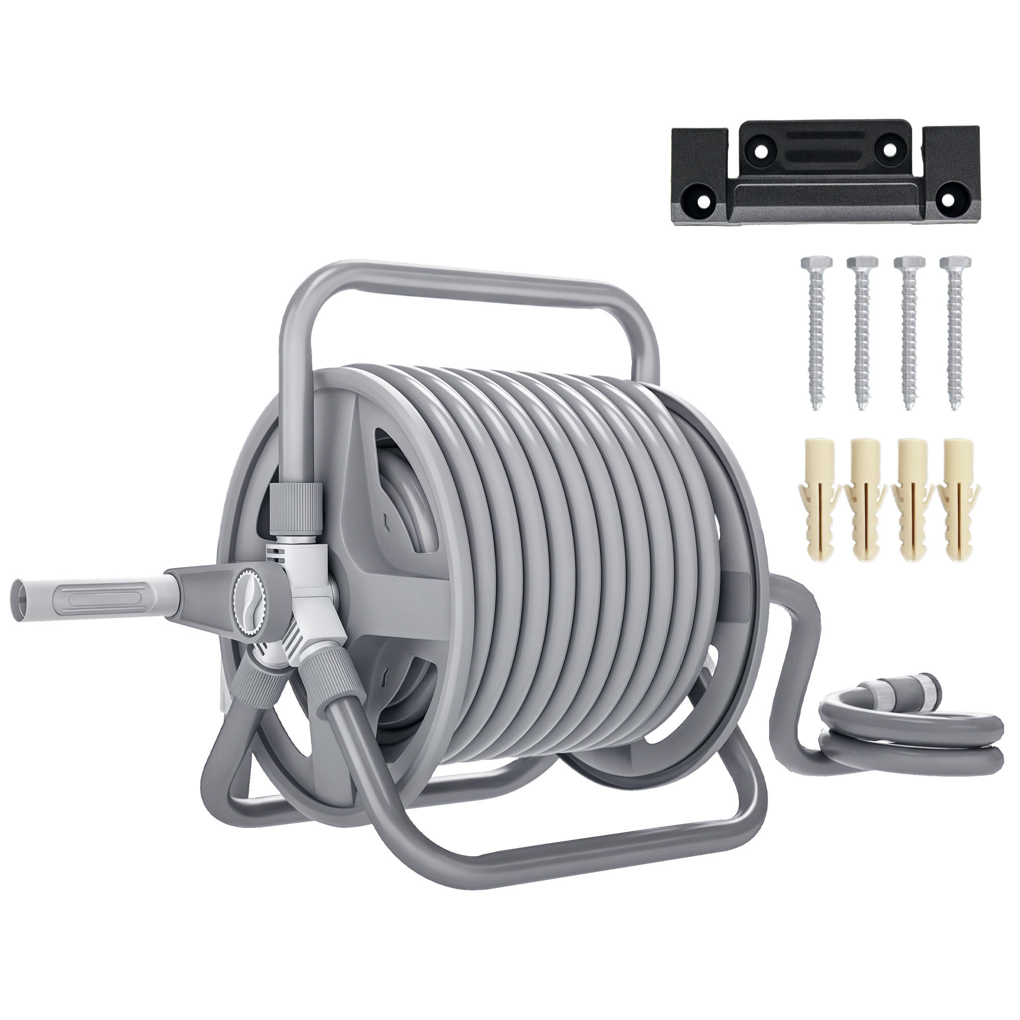 SCHLAUCHAUFROLLER 22m DE-13773 mit verstellbarer Sprühdüse - Grau, Kunststoff (26/33/44cm) - ComfortXL