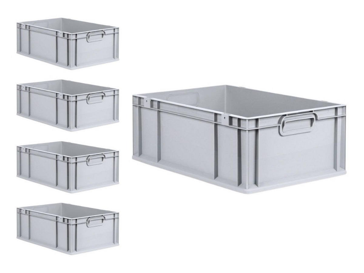 EUROBOX 5x Nextgen Economy Griffe Geschlossen 22x40x60cm 44 Liter - Grau, Kunststoff (40/22/60cm) - PROREGAL