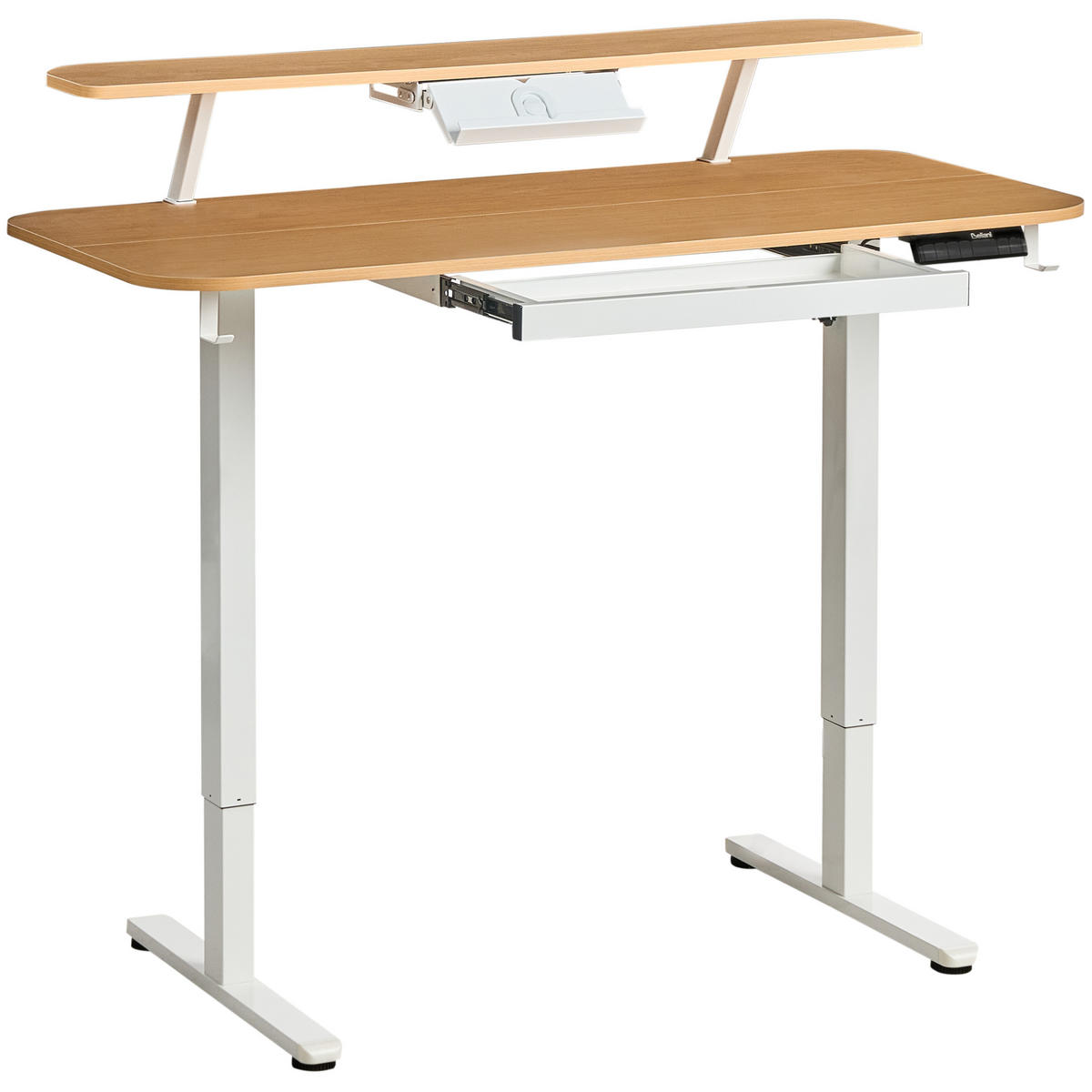 SCHREIBTISCH elektrisch höhenverstellbar 120/60 cm mit USB-Anschluss Hellbraun/Weiß Wilbanks - Hellbraun/Braun, Holzwerkstoff/Metall (60/120/90cm) - Beliani