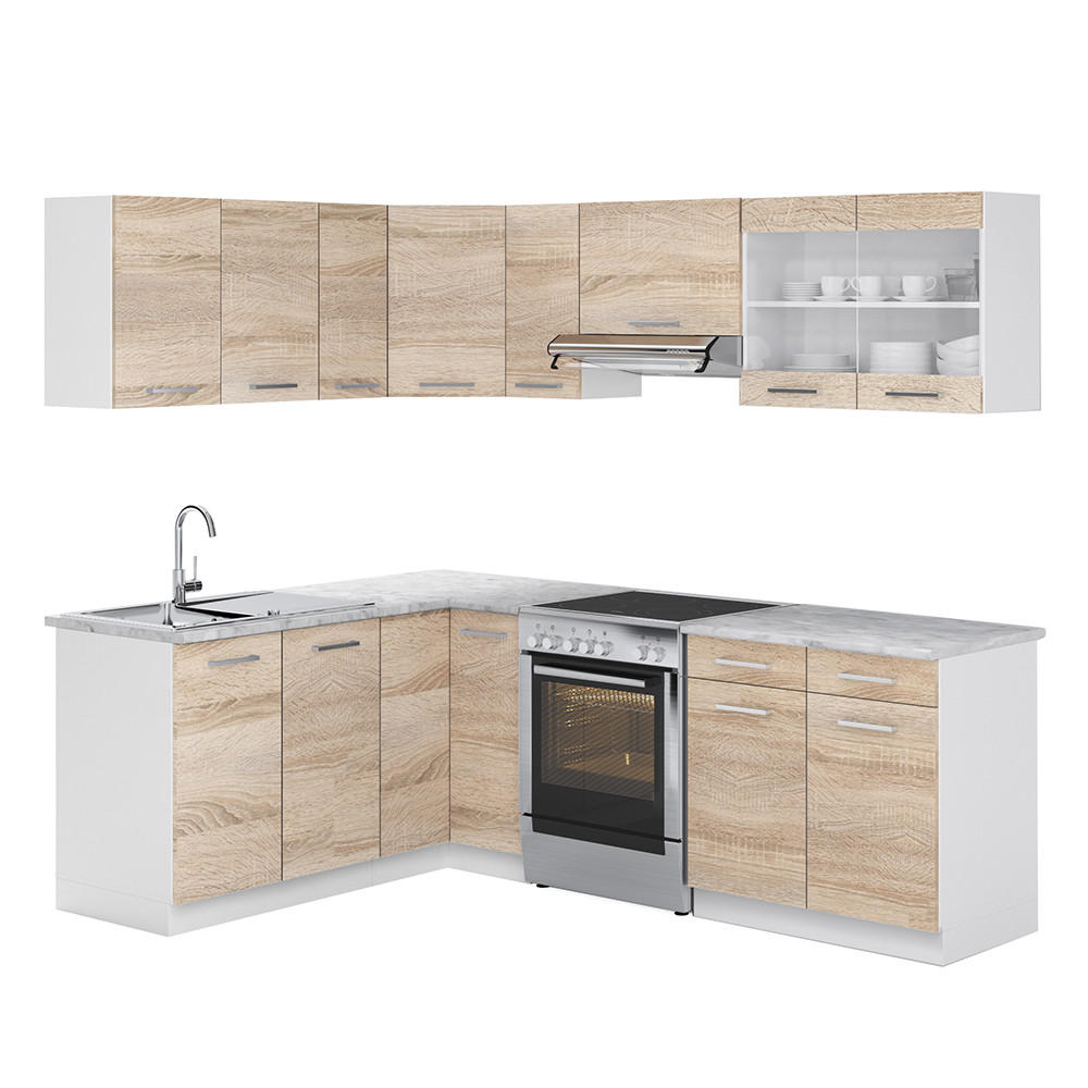 ECKKÜCHE Rick Weiß/Sonoma 227 x 167 cm , AP Marmor - Weiß, Holzwerkstoff (230/81.6/60cm) - Vicco