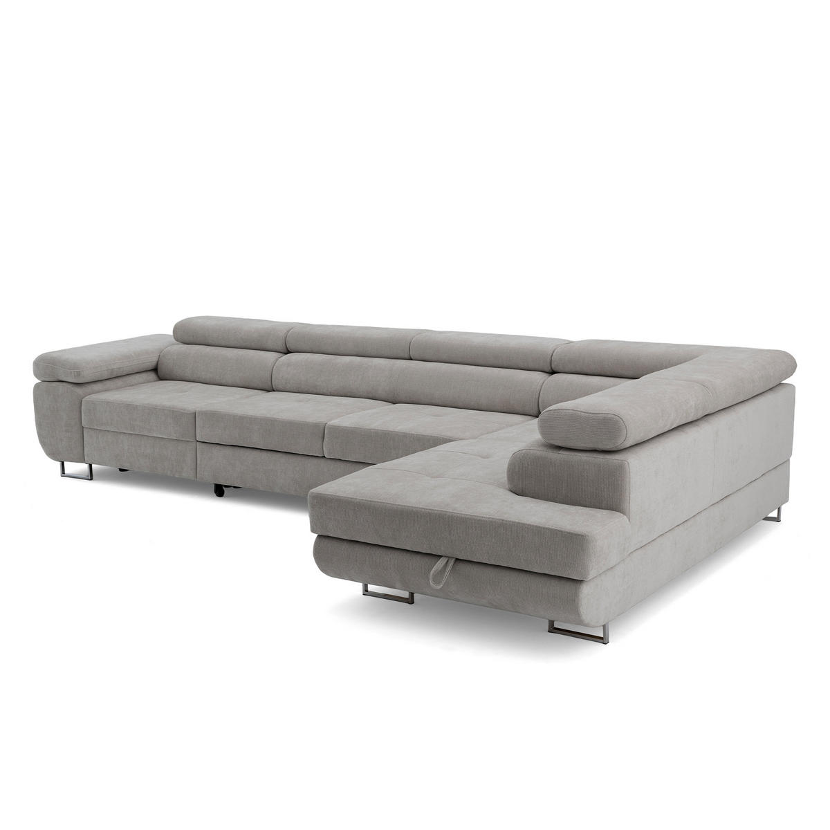 ECKSOFA WILD MAXI L Rechts mit Schlaffunktion 125x195 Chenille Grau - Chromfarben/Grau, Holz/Textil (350/203cm) - Muffo