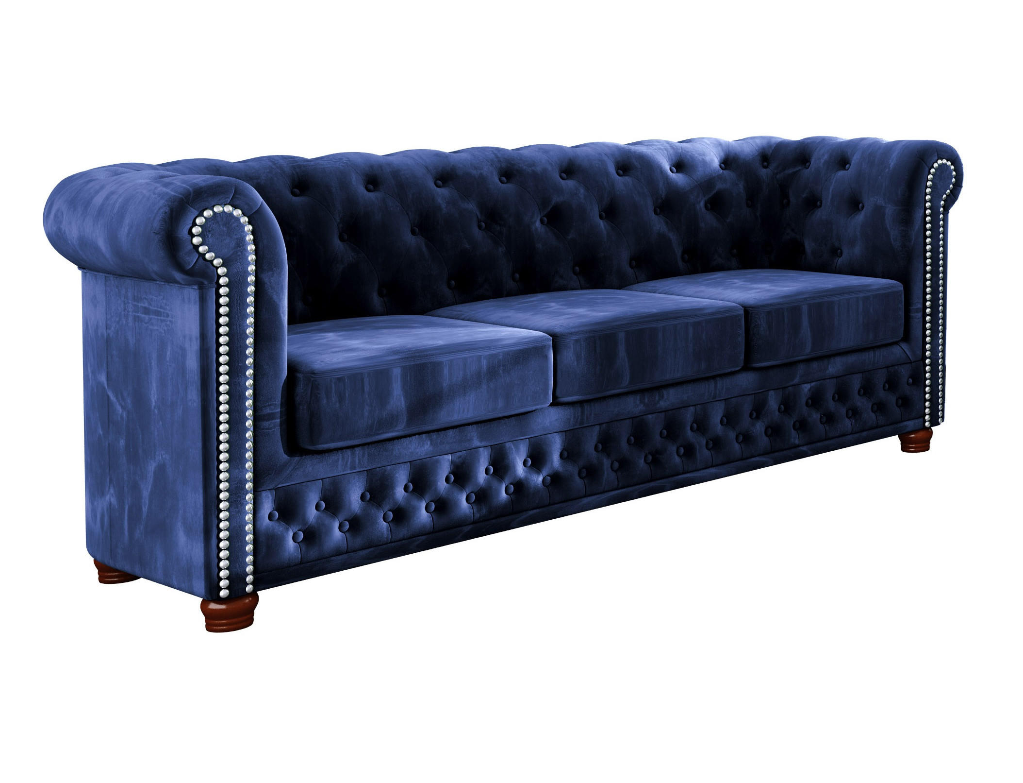 CHESTERFIELD-SOFA 3-sitzer Lauren Marineblau Samt - Dunkelblau/Braun, Holz/Textil (203/72/86cm) - S-Style Möbel