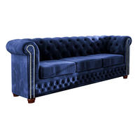 CHESTERFIELD-SOFA 3-sitzer Lauren Marineblau Samt - Dunkelblau/Braun, Holz/Textil (203/72/86cm) - S-Style Möbel