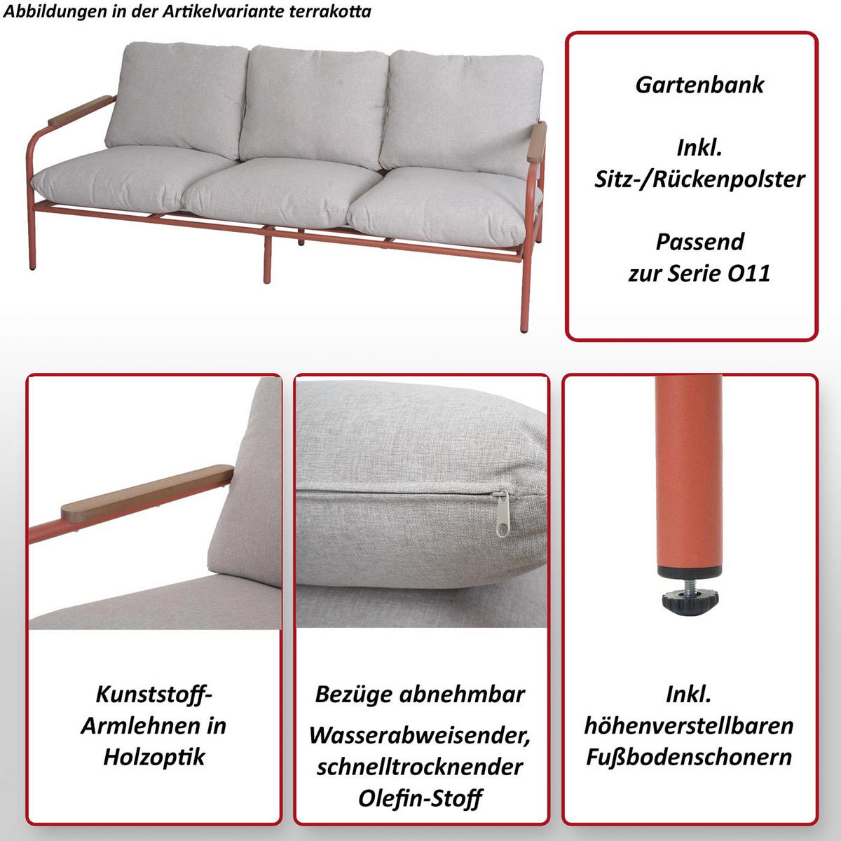 GARTENBANK Rot - Rot, Metall (184/81/81cm) - MCW