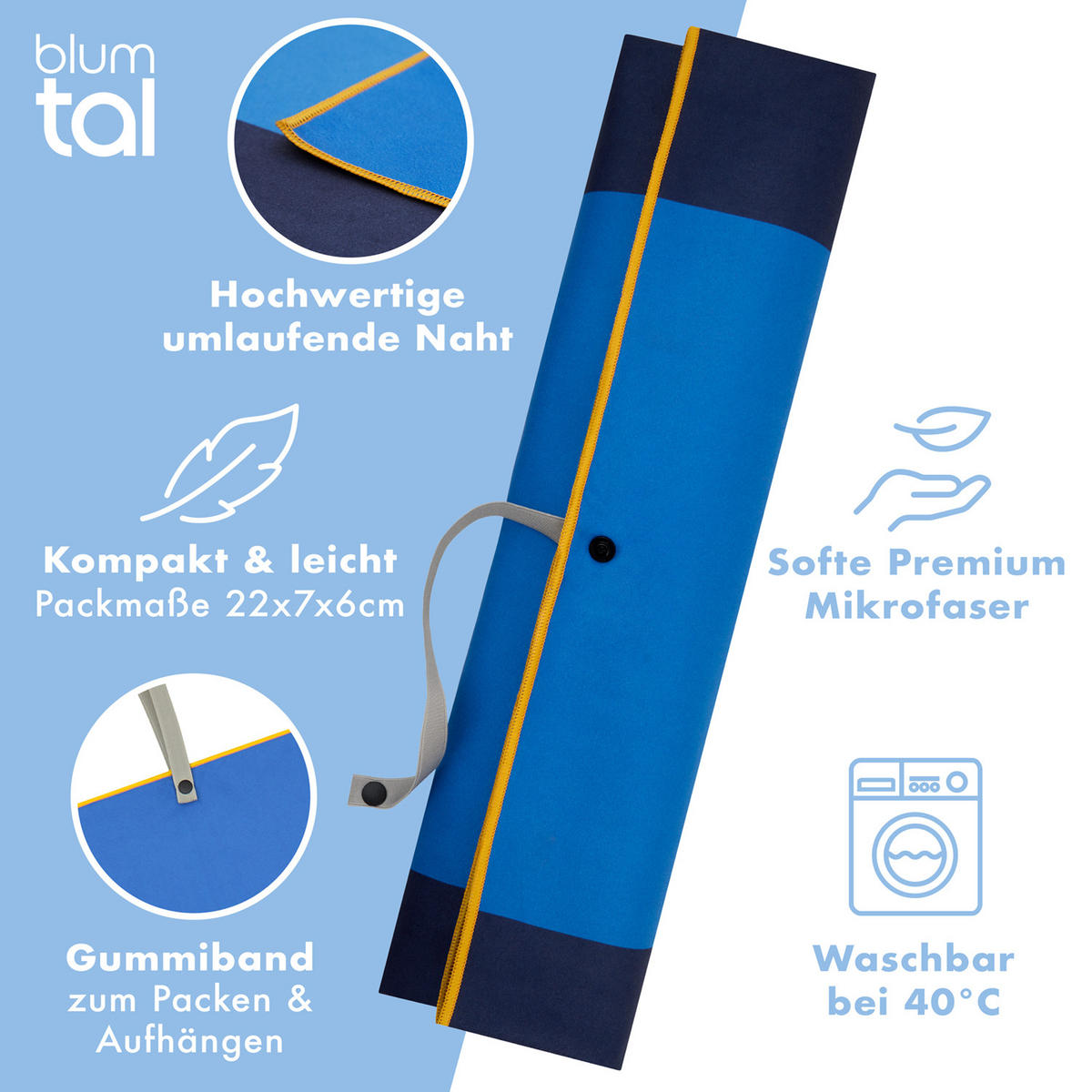STRANDTUCH Thor 90/180 cm, Blaue & Blaue Streifen - Blau/Dunkelblau, Textil (90/180cm) - Blumtal