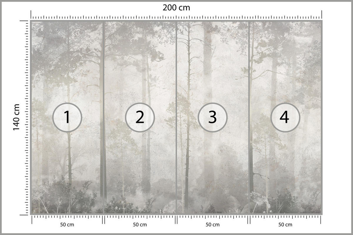 FOTOTAPETE für Wohnzimmer Nebliger Wald Vintage Bäume 200x140 - Beige/Grau, Papier (200/140cm) - Muralo